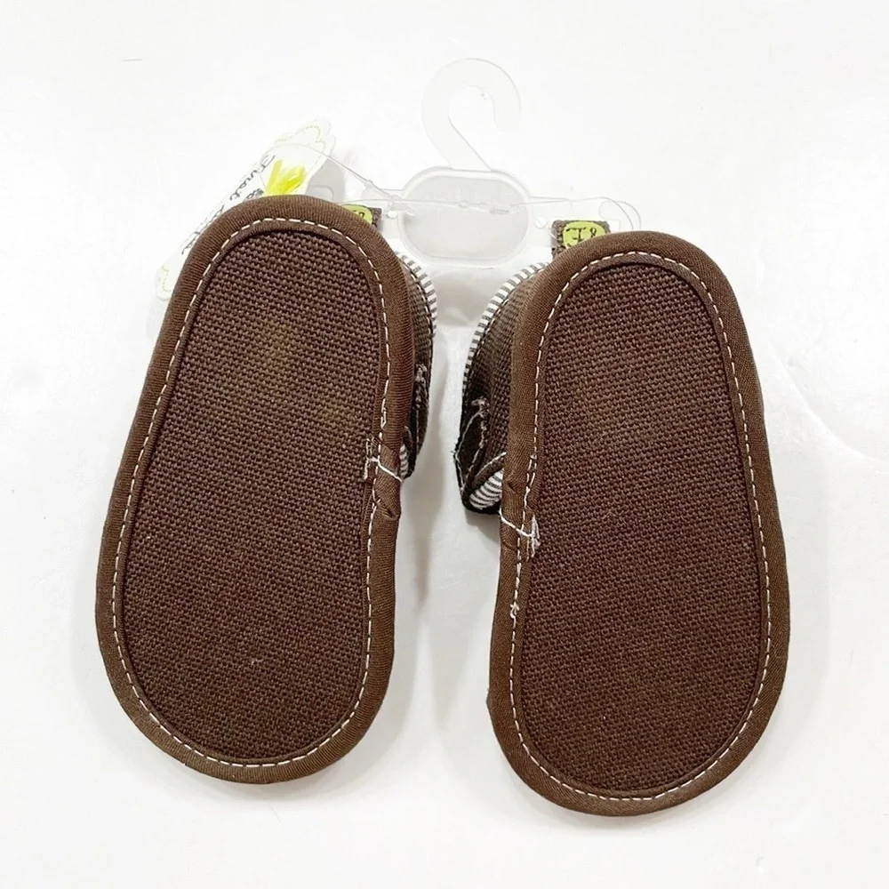 NEW First Steps chocolate canvas w/stripe baby sandals